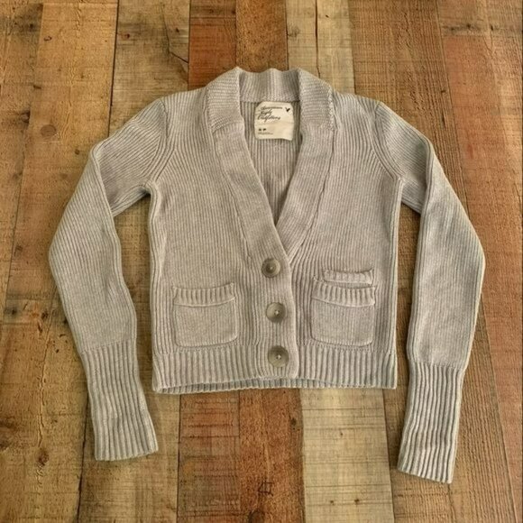 American eagle womens size small gray knit button cardigan with  front pockets - Picture 1 of 8